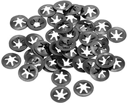 sourcing map 50 Stück M4 Stern Sicherungsscheibe 3.5mm Innendurchm. 12 mm Außendurchm. Innenzahn Sicherungsscheiben Drücken Verriegelung Clip 65Mn Schwarz