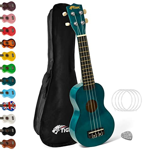 TIGER 2501-BL Ukulele Soprano con Custodia, Plettro in Feltro e Corde di Ricambio, Colore Blu Ceruleo