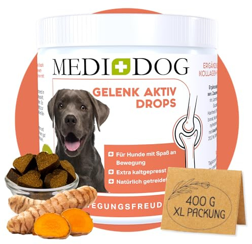 MEDIDOG Gelenk Aktiv Drops für Hunde 400 g | mit MSM, Kollagenhydrolysat, Kurkuma, Hanfmehl und Süßkartoffel – kaltgepresste, getreidefreie Snacks für Hunde jeden Alters