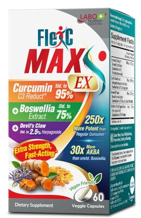 LABO Nutrition FlexC MAX EX with Turmeric Curcumin C3 Reduct 95% Tetrahydrocurcuminoids, Bioperine, Boswellia Extract & Devil’s Claw, Effective Antioxidation, Joint & Body Discomfort Relief