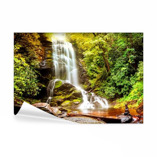 decomonkey Fototapete Wald Wasserfall, 350x256 cm, XL, Natur Landschaft | Vlies, Schlafzimmer, Wohnzimmer, Tapete, Fototapeten, Tapeten, Vliestapete, Wandtapete, moderne, Wandbild, Wand