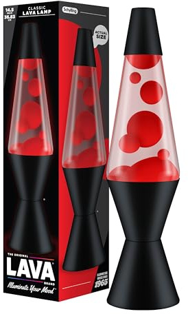 Lava Lamp 2317, Red Wax, Clear Liquid, Black Base and Cap, Original 14.5 inch LAVA Motion Lamp to Illuminate Your Mood