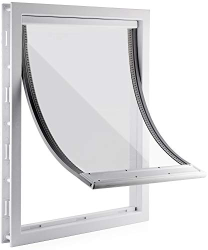 CEESC Hundetür mit weicher, transparenter Magnetklappe und Schnappverschluss, Premium-PVC-Kunststoff, Hundetür für kleine Hunde und Katzen, Größe M, Weiß