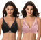 Curve Muse Soutien-Gorge à Armatures en Maille sans Doublure Taille Plus pour Femmes-Paquet de 2-Noir, Rose-115C