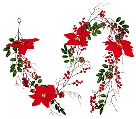 1 PC Simulation Plante rotin noël Fleur Artificielle Baies Pommes de pin Suspendus Ornement pour Porte fenêtre décoration Murale