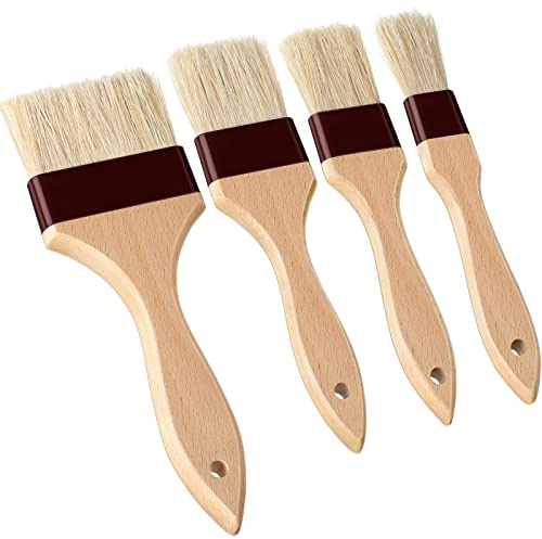 Boao 4 Pcs Pastry Brush, Natural Bristle Basting Brush, Beech Wooden Handle Basting and BBQ Brushes for Cooking, Butter, Oil, Egg, Marinade, Sauce, Grilling, Baking, Kitchen Food(1, 1.5, 2, 3 Inch)