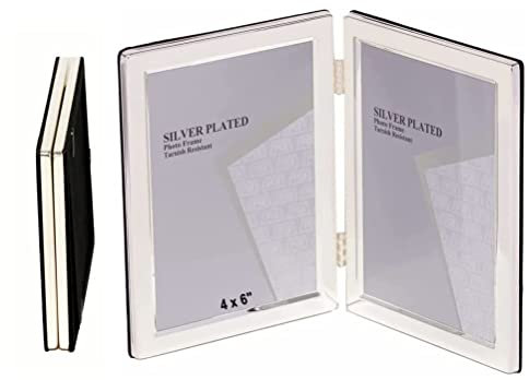 4 x 6-inch Silver Flat Edge DOUBLE PORTRAIT Photo Frames - Velveteen Backing - Tarnish Resistant (4 x 6-inch)