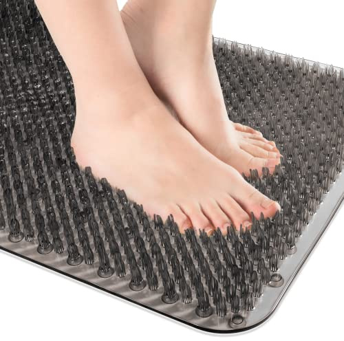 OTHWAY Non Slip Grassy Bathtub Mat : 25.6X13.4 inches Sturdy But Soft Bath Mat_Quick Drain Shower Floor Mat with Soft Bristles for Scrubbing Feet (Dark Grey)
