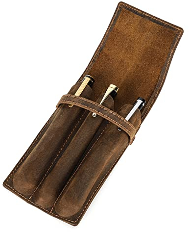 CONTACTS Stifteetui Leder für 3 stifte, handgefertigt Vintage-Stifthalter, Stift-Schutzhülle für Reisen, Elegantes Schreibtisch-Zubehör, Bleistifte-Organizer-Box