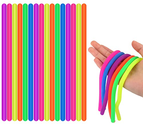 16 Stück Bunte Dehnbare Saiten, 24 cm Sensorische Dehnbar Schnur Fidget Toys Stretch Spielzeug Set, Spielzeug Stress Relief Zappeln für ADD, ADHS, Autismus (6 Farben)