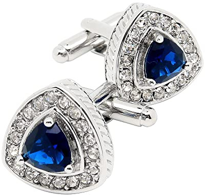 Jonwo Boutons de manchette triangulaires argentés pour homme dans une boîte cadeau Cristal Hommes Mariage Chemise Fête Anniversaire Robe, 18mm / 0,7 Zoll, Laiton, Cristal bleu