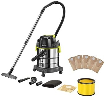 RYOBI Pack Aspirateur Eau et poussière R18WDV-0-18V One Plus - sans Batterie ni Chargeur - Lot de 5 Sacs poussière RAKWDV05-20L