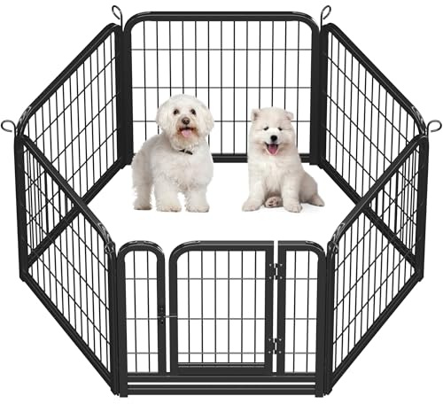 Abician Parc pour Chien en 6 Panneaux Enclos pour Chien en Métal avec Porte Parc pour Animaux de Compagnie 60 cm de Haut Noir