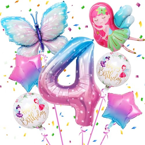 Geburtstagsdekoration, Schmetterlinge, Luftballons und Folie, für 4 Jahre, Mädchen, bunte Schmetterlinge