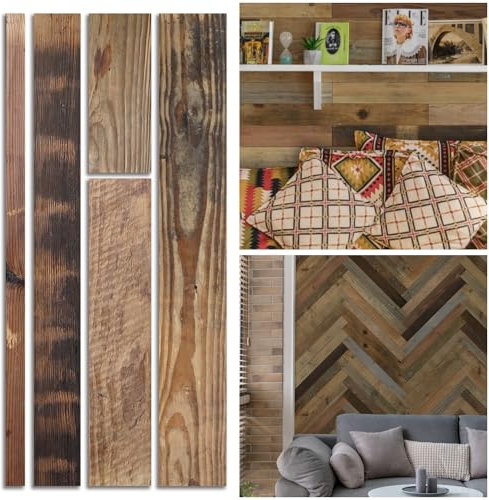 W&S 10Pack Peel and Stick Real Reclaimed Barn Wood Wall Paneling. Adhesive Shiplap Boards for Wall, Vintage Farmhouse Rustic Natural Wooden Panel for Living Room Bedroom RV Interior Accent (11.14Sqft)