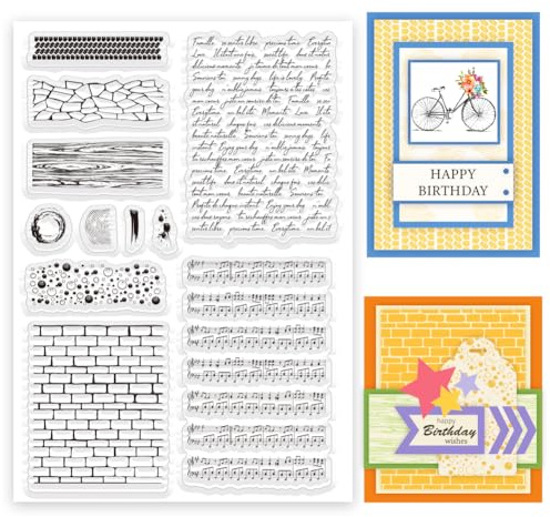 INFUNLY Transparente Stempel Mit Marmorstruktur Für Die Kartenherstellung, 11 Stil, Englisches Wort, Gummistempel, Musiknote, Silikonstempel, Wandhintergrundstempel, Holzmaserung, Transparente Stempe