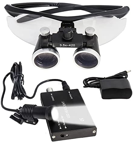 Dental LED Lupenbrille Kopflupe Mit Licht Kopfband Lupen Vergrößerungsbrille Kopfbandlupe Stirnlupe Brillenlupe Mit Beleuchtung Beleuchtete Kopflupe Für Brillenträger,Lesen,Ha(Size:3.5X,Color:Schwarz)