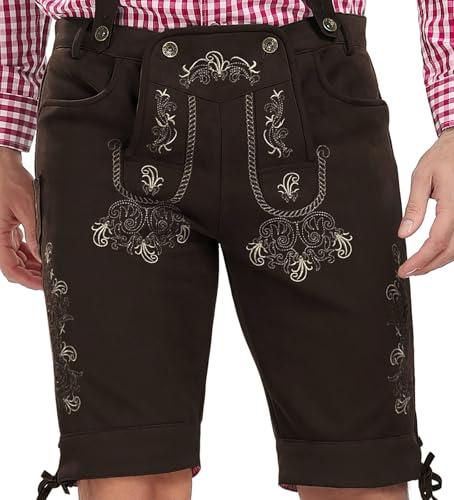 KOSMEEU Lederhosen Oktoberfest Homme Costume Bavarois Tenue Oktoberfest Lederhose la Fete de la Biere German Wear Chemise de Costume Traditionnel pour Trachten Pantalon Marron foncé 56