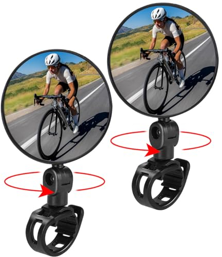Ruayia Fahrradspiegel, 2 Stück HD Glas Konvexe Linse Fahrrad Rückspiegel, Sicherer Rückspiegel für Fahrrad, Mountainbikes, Rennräder - Stil 1 - Schwarz