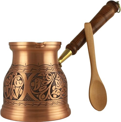 2024 IST Series (XXXLarge) - 1000ml/34 fl.oz, Engraved Copper Turkish Greek Arabic Coffee Pot, Stovetop Coffee Maker, Cezve, Ibrik, Briki, Milk/Butter Warmer, Handcrafted in Turkey (Matte)