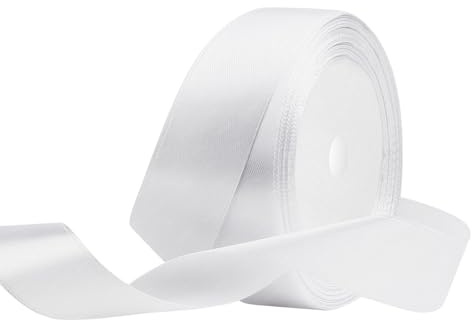 Weiss Satinband 25mm x 22 Meters Stoffbänder für Geschenkverpackungen, Blumensträuße, Kunsthandwerk und Hochzeitsdekoration