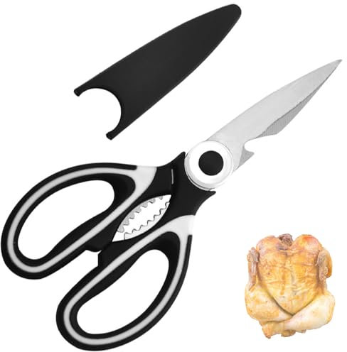 Sharp Kitchen Scissors, Heavy Duty Kitchen Scissors, Stainless Steel Kitchen Shear with Cover, Multifunction Purpose Utility Cooking Scissors for Meat Chicken Fish Nut Vegetable, Bottle Opener