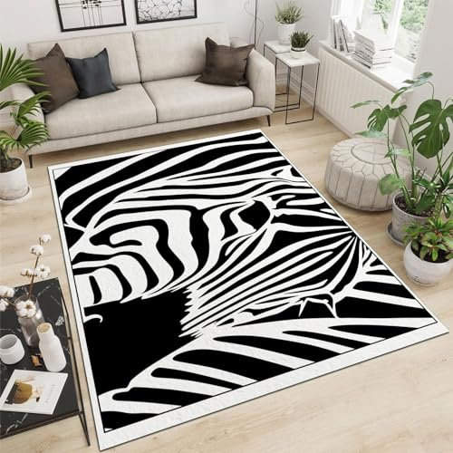 Teppich Wohnzimmer 180x270cm Abstrakte Kunst Zebra Schlafzimmer Bettvorleger, Moderner Flauschig Weich Teppiche für Kinderzimmer Anti-Rutsch Unterseite waschbarer Teppich