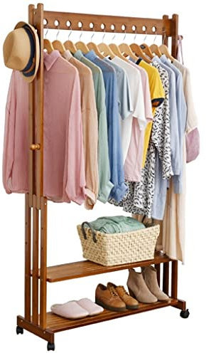 Freistehender Kleiderbügel, Schrank-Organizer, Schuhregal, Kleiderschrank, Storahall, mit Regal, 2 Ebenen, 2 Seitenhaken/60 x 33 x 166 cm