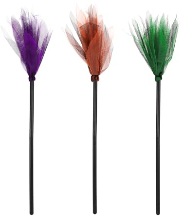 3 Stück Halloween Hexenbesen, Halloween Besen Hexenbesenstiel Kunststoff Hexenbesen für Kinder Cosplay Besen Requisiten für Halloween Kostümdekorationen Maskerade Partygeschenke