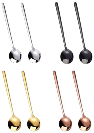 8-Teiliger Kleiner Runder Kaffeelöffel, Mini-Espressolöffel, Minilöffel, Schwarzer Kaffeelöffel, Kleines Edelstahllöffel-Set