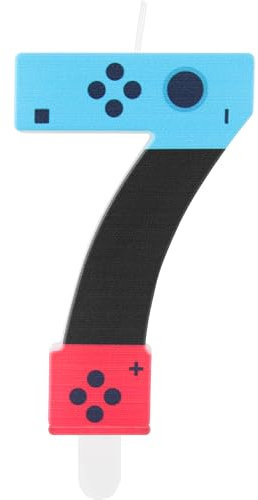 Candela di compleanno controller di gioco, candela per feste di gioco, candela per 7° compleanno per ragazzi e ragazze, candela blu rossa numero 7, topper per torta controller per decorazioni di