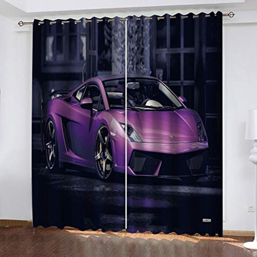 MAYNUO Blickdichte Vorhänge Mit Motiv 3D Urban Purple Car Kinder Gardinen Blickdicht Ösen Gardine Thermo 280x160 cm Schlafzimmer Kinderzimmer Vorhänge Dekoratives Muster, Verdunklungsvorhänge