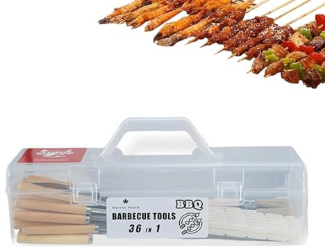 SVCEQZE BBQ Grillspieße, Grillzubehör-Set | Set mit 36 ​​Spießen mit Holzgriff, Grillspatel-Werkzeug - Grillgerät für Mais, Garnelen, Schweinefleisch, Huhn und Fisch im Freien für Reisen und Camping