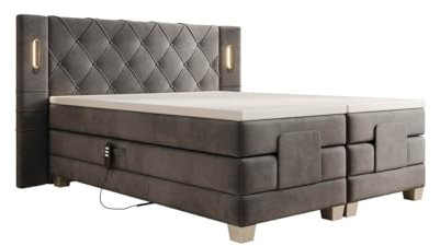 Luxusbetten24 Boxspringbett Livano Samt 200x200 elektrisch verstellbar mit LED | Bezug: Samt | Farbe: Grau | Härtegrad: H3 (70-100kg)