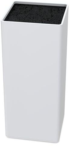 Vonsera Bloc Couteaux Cuisine, Porte Couteau Vide avec Lattes Flexibles, Universel Range Couteaux de Cuisine pour 8 Couteaux de Toutes Sortes, Blanc, 9.5 x 9.5 x 22cm