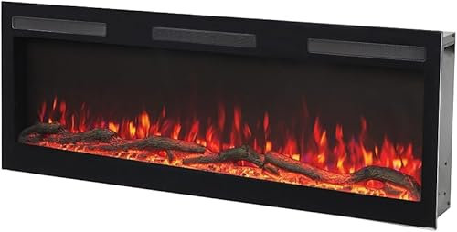 AFLAMO Caminetto Elettrici Majestico Pro da Parete, 107 cm, LED con Audio Integrato e Riscaldamento, Effetto Fiamma Realistico, Nero