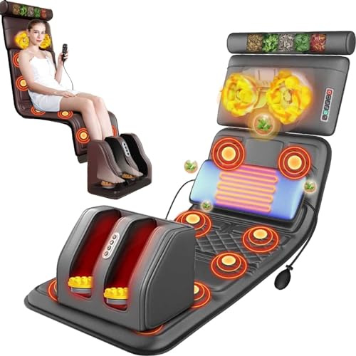 Comfier Massagematta med värmepad, full kroppsmassagesäng med nackmassagekudde, kroppsmassager för muskelavslappning och stressavlastning, vikbar massagestoldyna