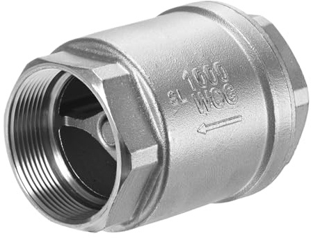 M METERXITY 1 Pcs Edelstahl-Feder-Rückschlagventil 2 NPT In-Line Vertikal WOG1000 Einweg Nicht-Rückfluss Rückflussverhinderer Ventil Für Wasserheizung/Öl/Gas 4.6 L [Silber]