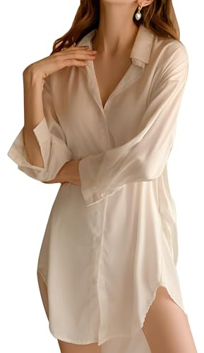 MIZSPISE Blusa Mujer Blanco Elegante Lencería Sexy Camison Ropa Dormir Babydoll con Manga Pijama Noche Albornoz Casual Fiesta Camisones Lingerrie Camisetas Vestido Baño Traje Atrevida