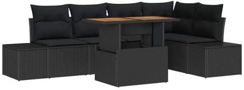 vidaXL 6-delad trädgårdsoffset med kuddar svart poly rattan