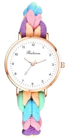 JewelryWe Damenuhr Elastische Haargummi Uhr Damen Analog Quarz Armbanduhr Bunt Geflochten Stretch Stoffarmband Ultradünne Leichte Haarband Uhr mit Zugarmband - Geschenk für Frauen Mädchen