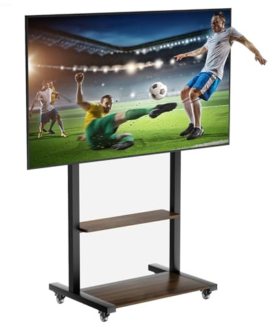UNHO Supporto TV da Pavimento con Ruote per Schermi 40-100 Pollici: Supporto TV Mobile con Rotelle, Peso Max 100kg Max VESA 800x600mm, Regolabile in Altezza, Ripiani in Legno