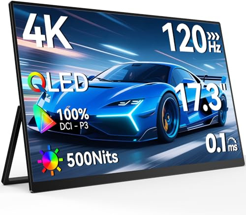 Newsoul QLED 4K 120Hz Moniteur de jeu, 100% DCI-P3 | Contraste 2000:1 | IPS rapide de 0,1 ms, support intégré | VESA | Haut-parleur, affichage portable USB-C HDMI pour ordinateur portable