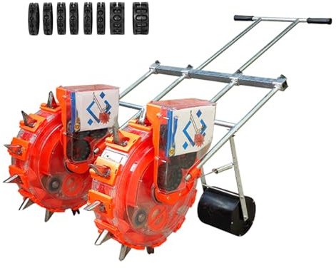 Labasuan 12 Holes Hand Push Double Row Seeder, Garden Push Seeder Planter with 8 Seed Plates,Manual Seeder Handheld Roller Seeding Machine Precision Garden Seed Planter Spreader