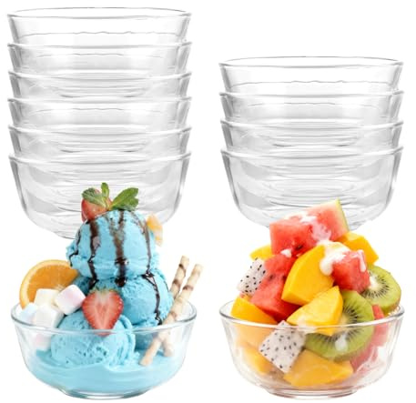 LDXDRU Set med 12 stycken miniglasskålar, 325 ml empilable skål, små glasskålar, dessertskålar, salladsskål, förrätt glasskål för köksingredienser, sylt, dips, tapas, buffé