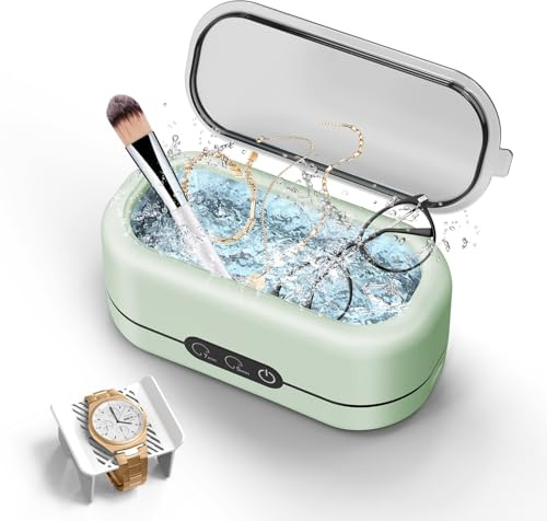 Miorcols Ultrasonic Jewelry Cleaner 48KHz Ultrasonic Cleaner Machine for Jewelry, Glasses, Retainers, Rings, Dentures, Watch Strap 12oz 304 Stainless Steel- Green