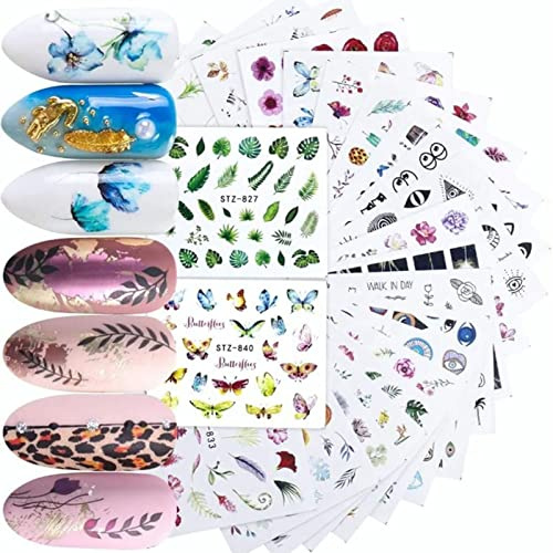 ZJchao 68 Hojas de Pegatinas para Uñas, Calcomanías para Uñas, Pegatinas para Decoración de, Patrones únicos, Colores Brillantes, Bricolaje, Maquillaje de Exquisito y de Moda