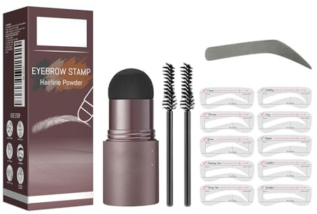 Augenbrauen Stempel Pulver Set mit 10 Augenbrauen Schablonen Stempel &2 Braue Pinsel, 1 Step Brow Stamp Shaping Kit, Augenbrauenstempel wasserdicht Langanhaltender Makeup Brauenpuder Kit # Dunkelgrau