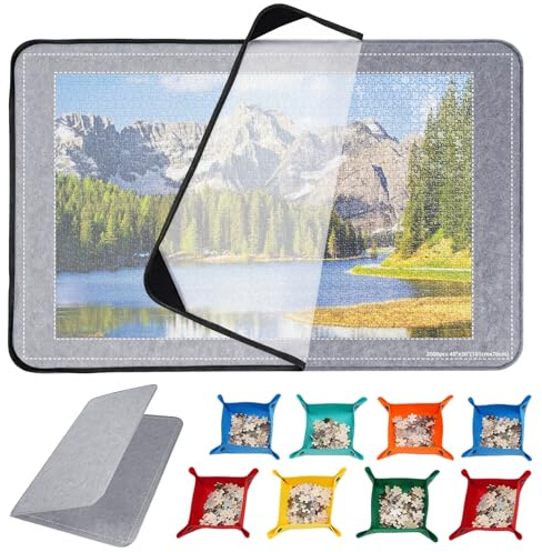 Tavolo puzzle da 2000 pezzi con copertura, puzzle pieghevole, accessori puzzle 105 x 80 cm, super leggero in feltro con 8 scomparti per la selezione e 1 copertura, piatto puzzle portatile, grigio