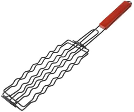 Cestino per barbecue in acciaio inox, con manico in legno resistente al calore, per hot dog, verdure, carne, contiene 6 salsicce, compatibile con griglie a gas, carbone, porcellana, infrarossi